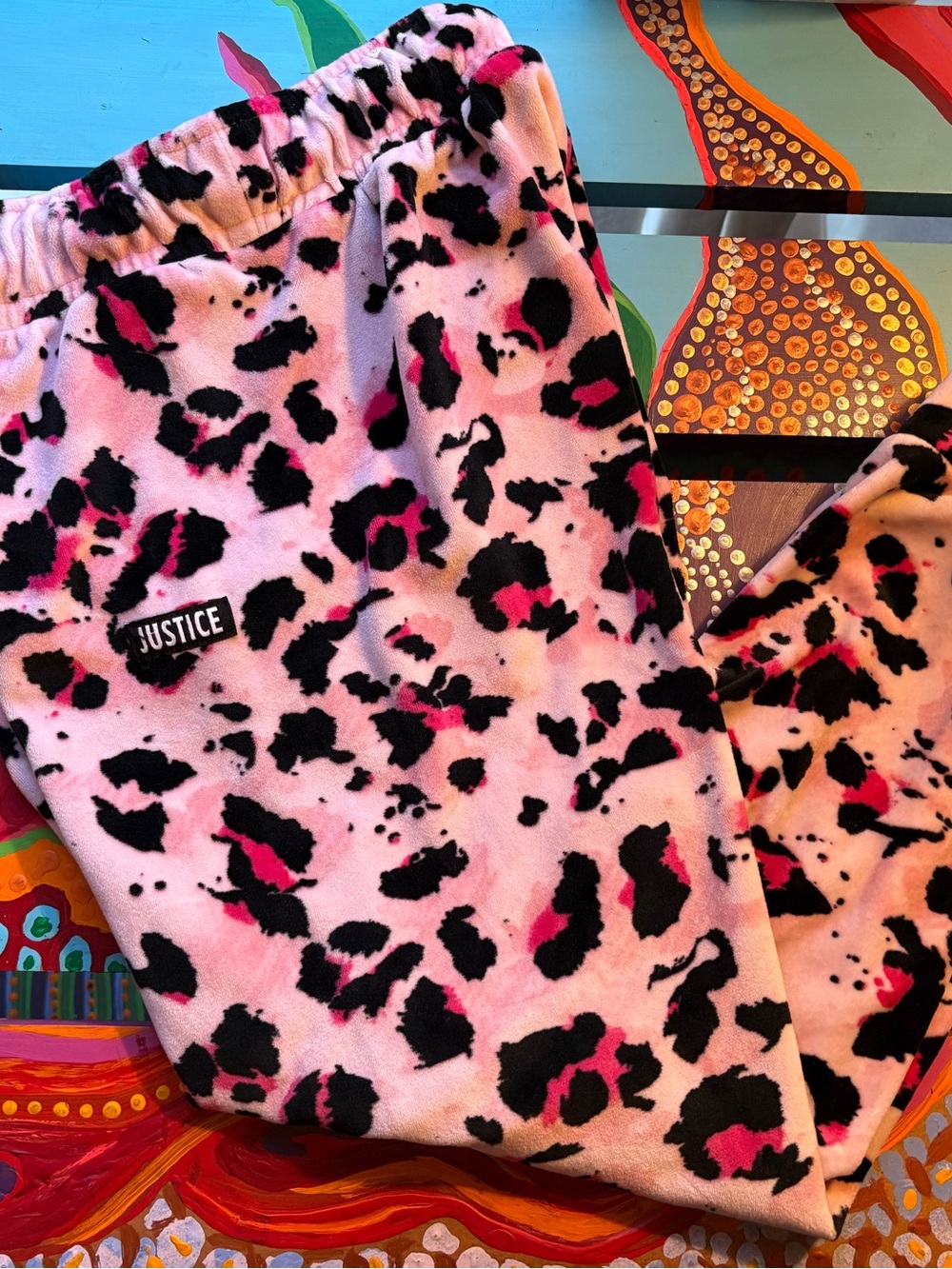 Justice Pink & Black Leopard-Print Joggers with Hot Pink Accents Size S (7/8)
